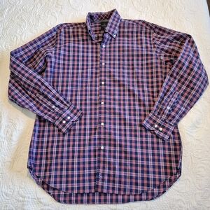 Tailorbyrd men's XL long sleeve plaid red, blue & white 1 pocket shirt EUC